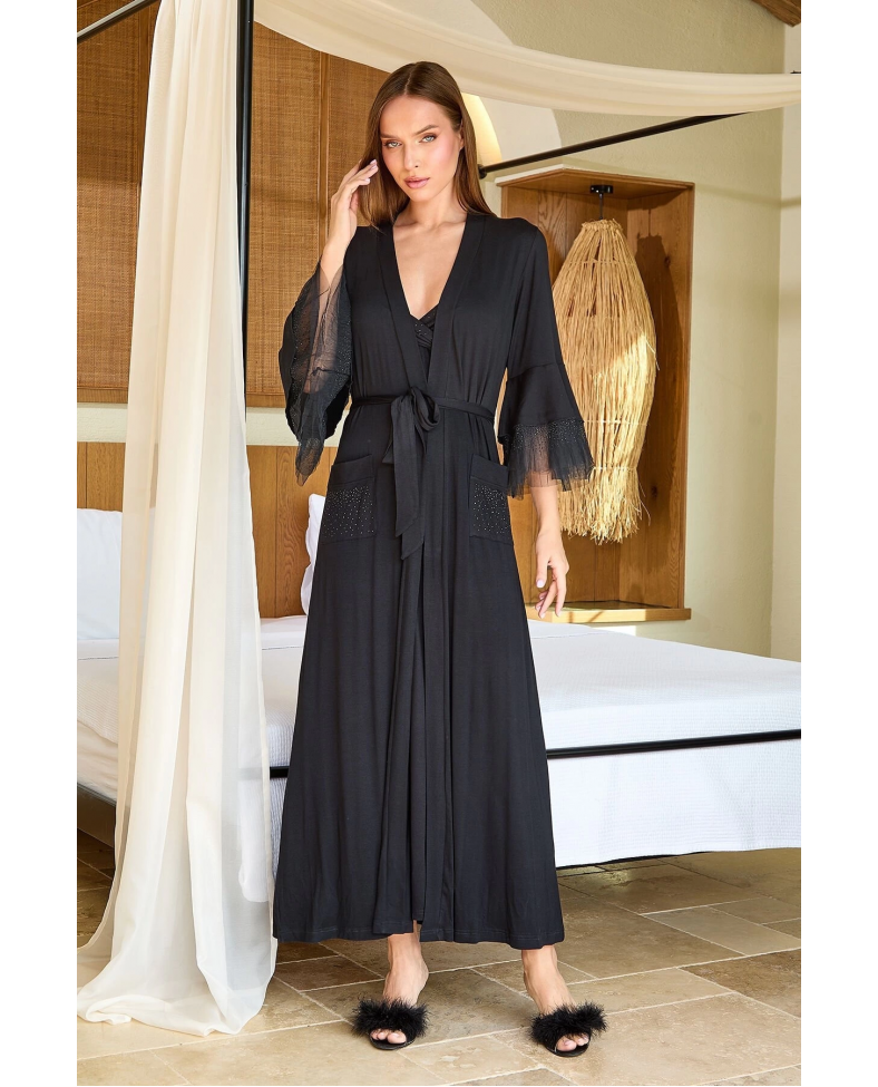 Aqua 25589 Kadın Uzun Şifon Detay Sabahlık