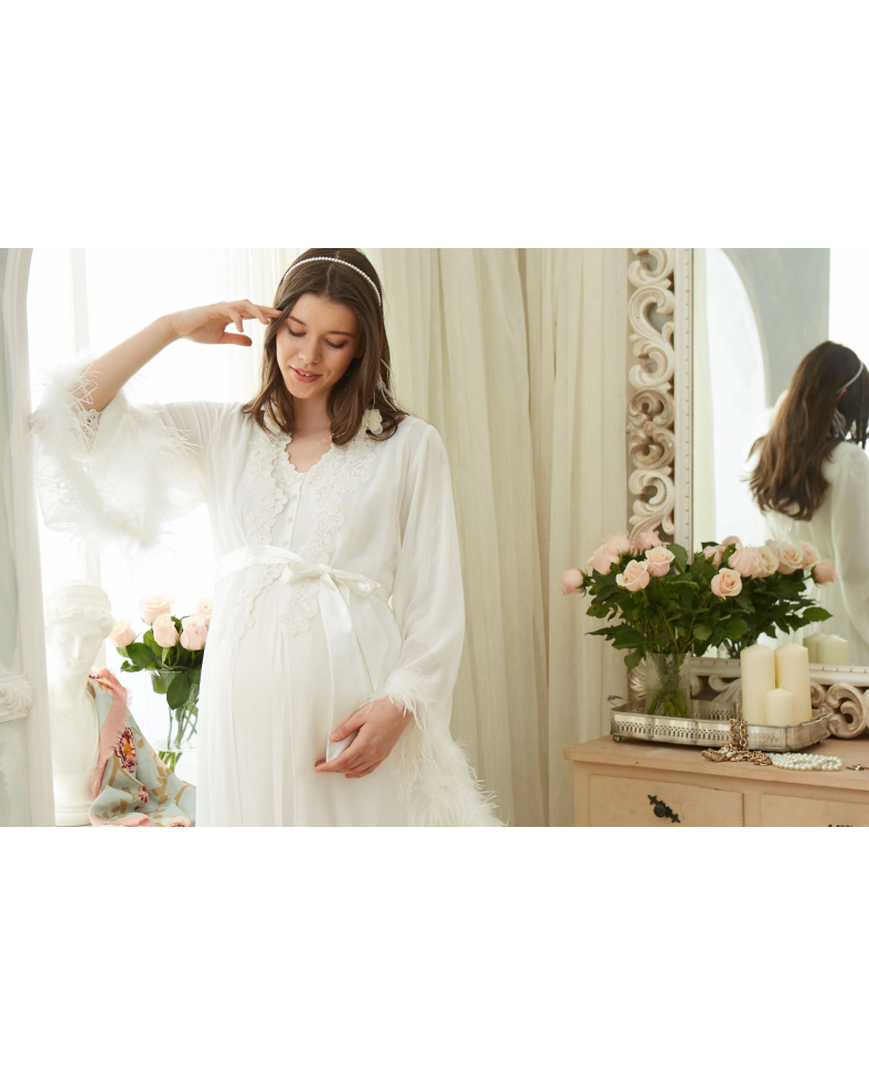 Aqua 26355 Otrişli Şifon Pullu Brodeli Sabahlık