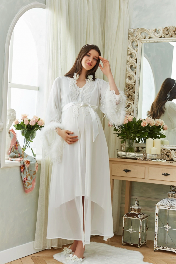 Aqua 26355 Otrişli Şifon Pullu Brodeli Sabahlık