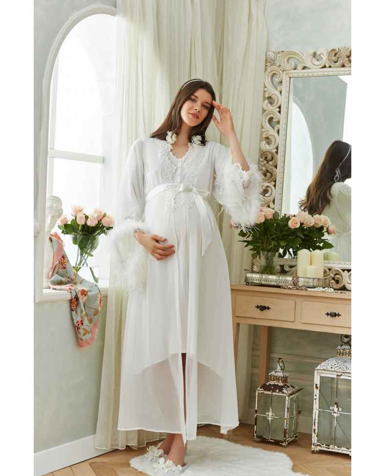 Aqua 26355 Otrişli Şifon Pullu Brodeli Sabahlık