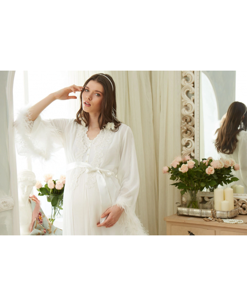 Aqua 26355 Otrişli Şifon Pullu Brodeli Sabahlık