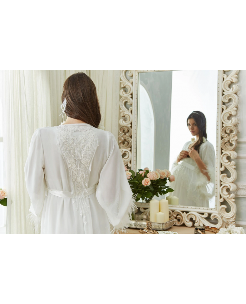 Aqua 26355 Otrişli Şifon Pullu Brodeli Sabahlık