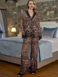 Aqua 26369 Gömlek Yaka Önden Düğmeli Leopar Desen Pijama Takımı