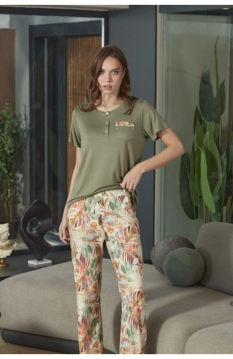Aqua 26593 Kadın Desenli Kısa Kol Pijama Takımı