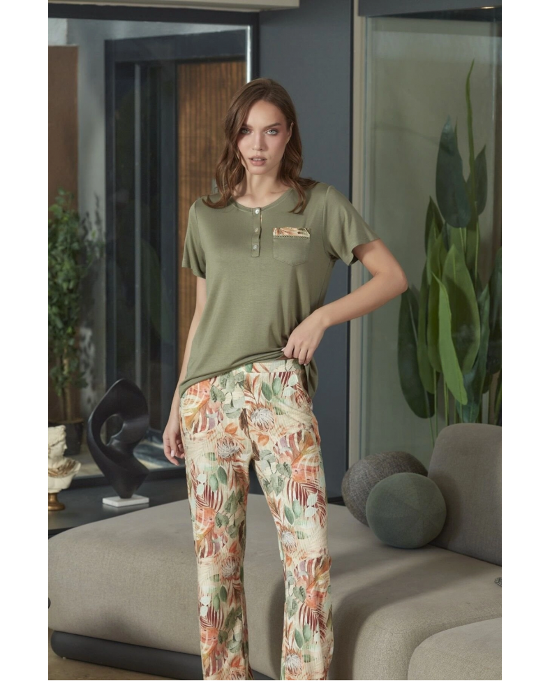 Aqua 26593 Kadın Desenli Kısa Kol Pijama Takımı