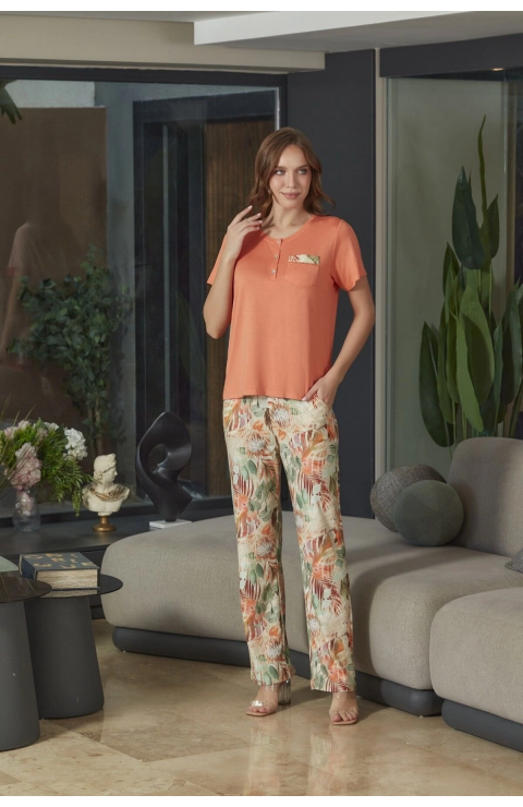 Aqua 26593 Kadın Desenli Kısa Kol Pijama Takımı