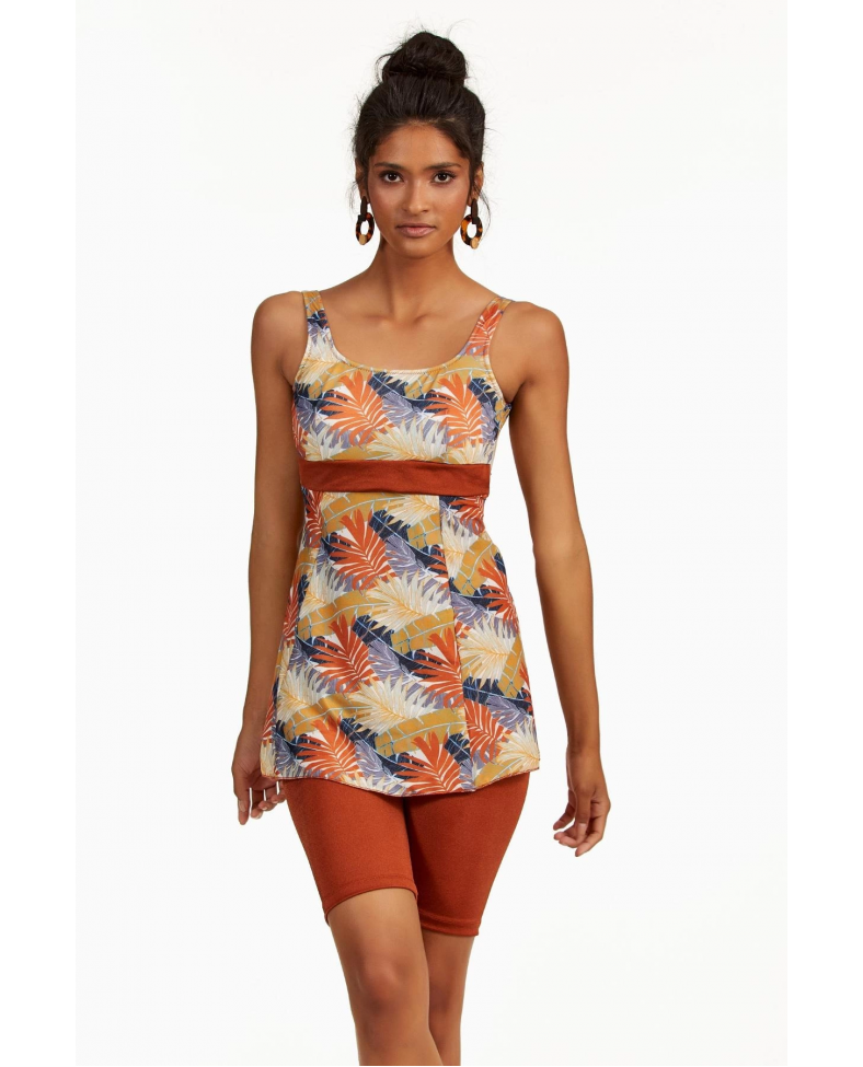 Argento 0551-9165 Yaprak Desenli Yarı Kapalı Taytlı Tankini