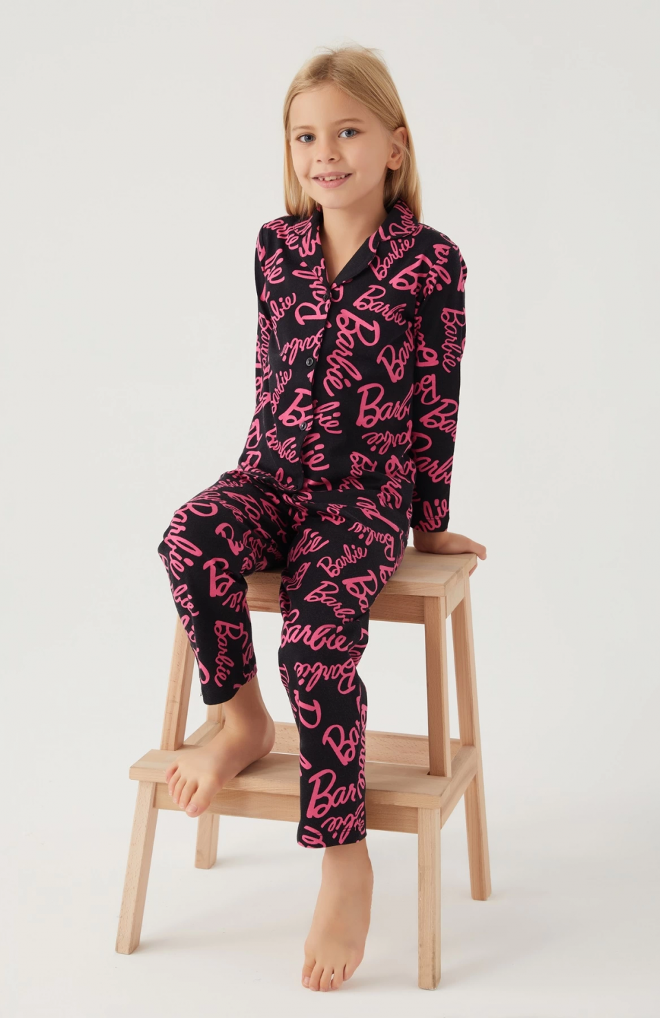 Barbie 1767-G Kız Çocuk Garson Gömlek Pijama Takımı