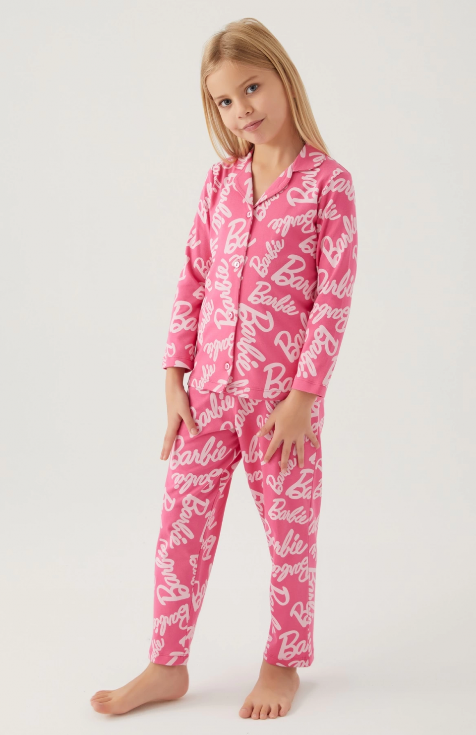 Barbie 1767-G Kız Çocuk Garson Gömlek Pijama Takımı
