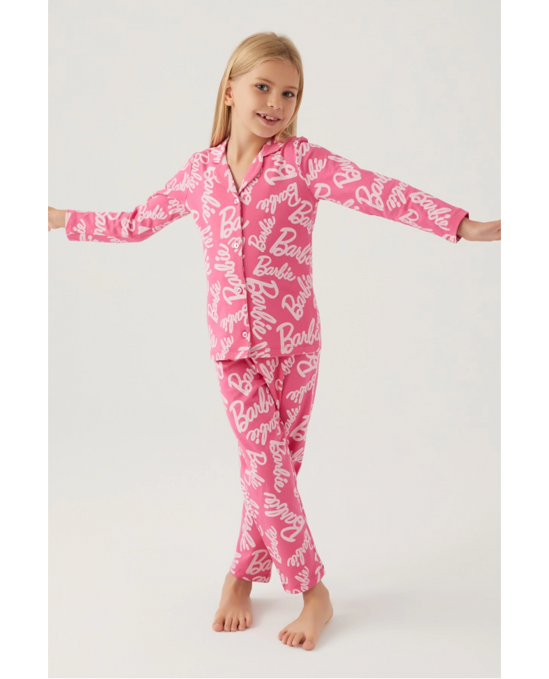 Barbie 1767-G Kız Çocuk Garson Gömlek Pijama Takımı