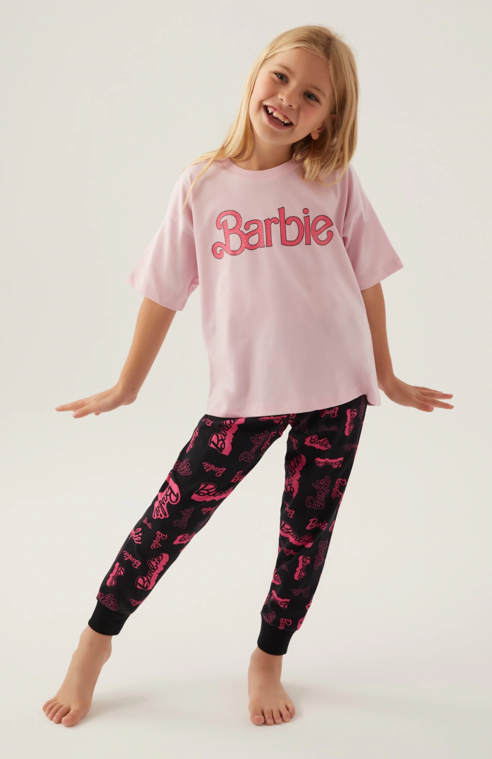 Barbie L1704-3 Kız Çocuk Kısa Kol Pijama Takımı