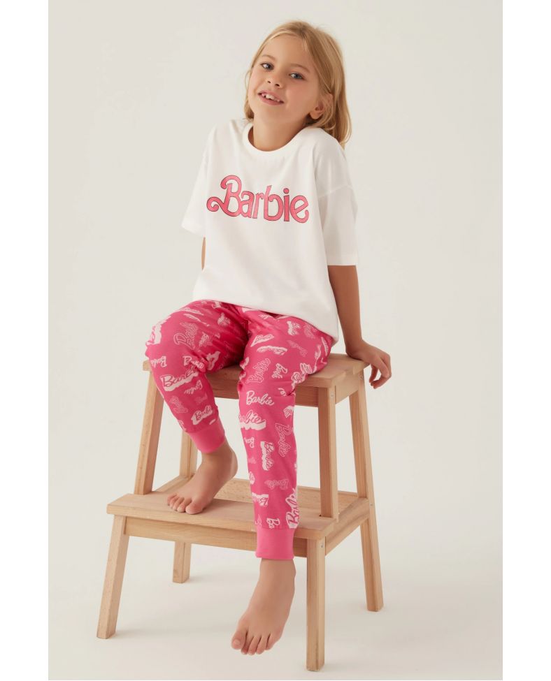 Barbie L1704-3 Kız Çocuk Kısa Kol Pijama Takımı