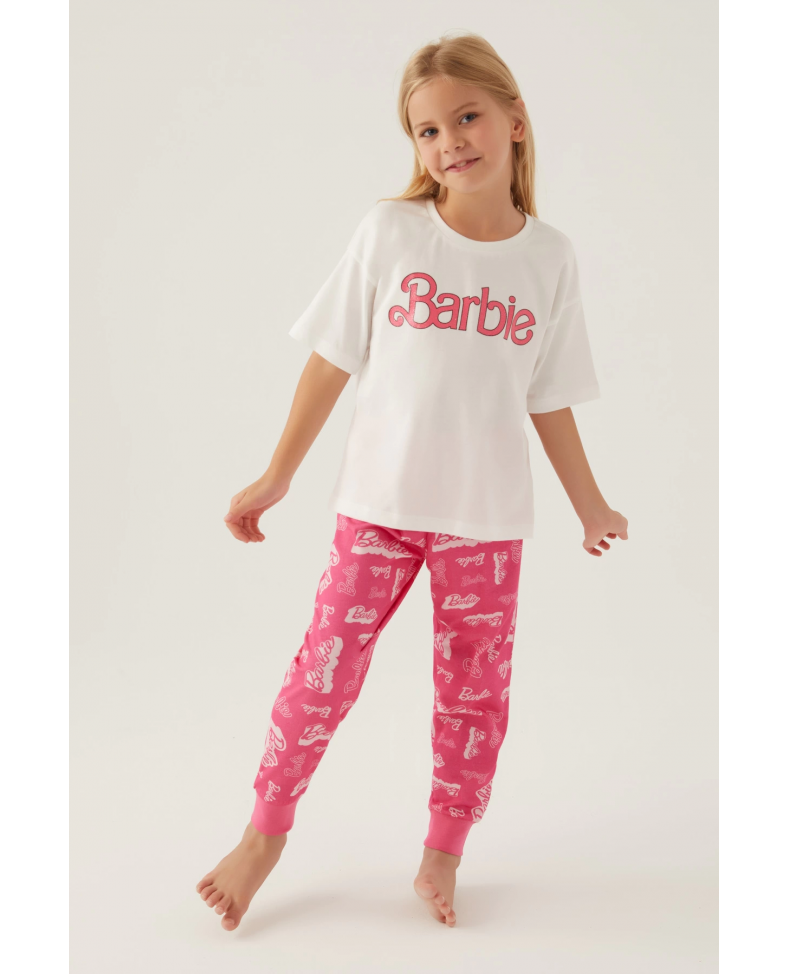 Barbie L1704-3 Kız Çocuk Kısa Kol Pijama Takımı