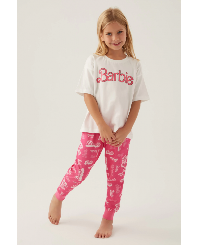 Barbie L1704-3 Kız Çocuk Kısa Kol Pijama Takımı