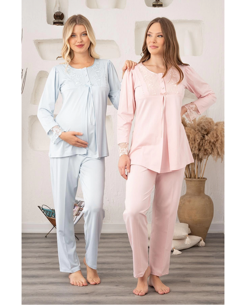 Bone 5905 Kadın Lohusa Viskon Klasik 3'Lü Pijama Takımı