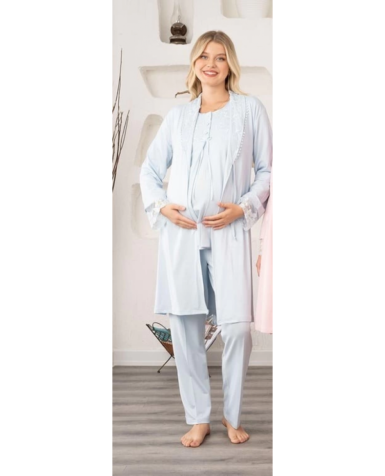 Bone 5905 Kadın Lohusa Viskon Klasik 3'Lü Pijama Takımı