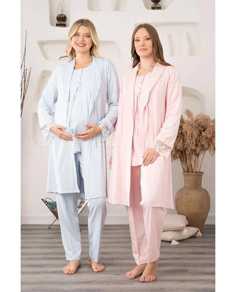 Bone 5905 Kadın Lohusa Viskon Klasik 3'Lü Pijama Takımı