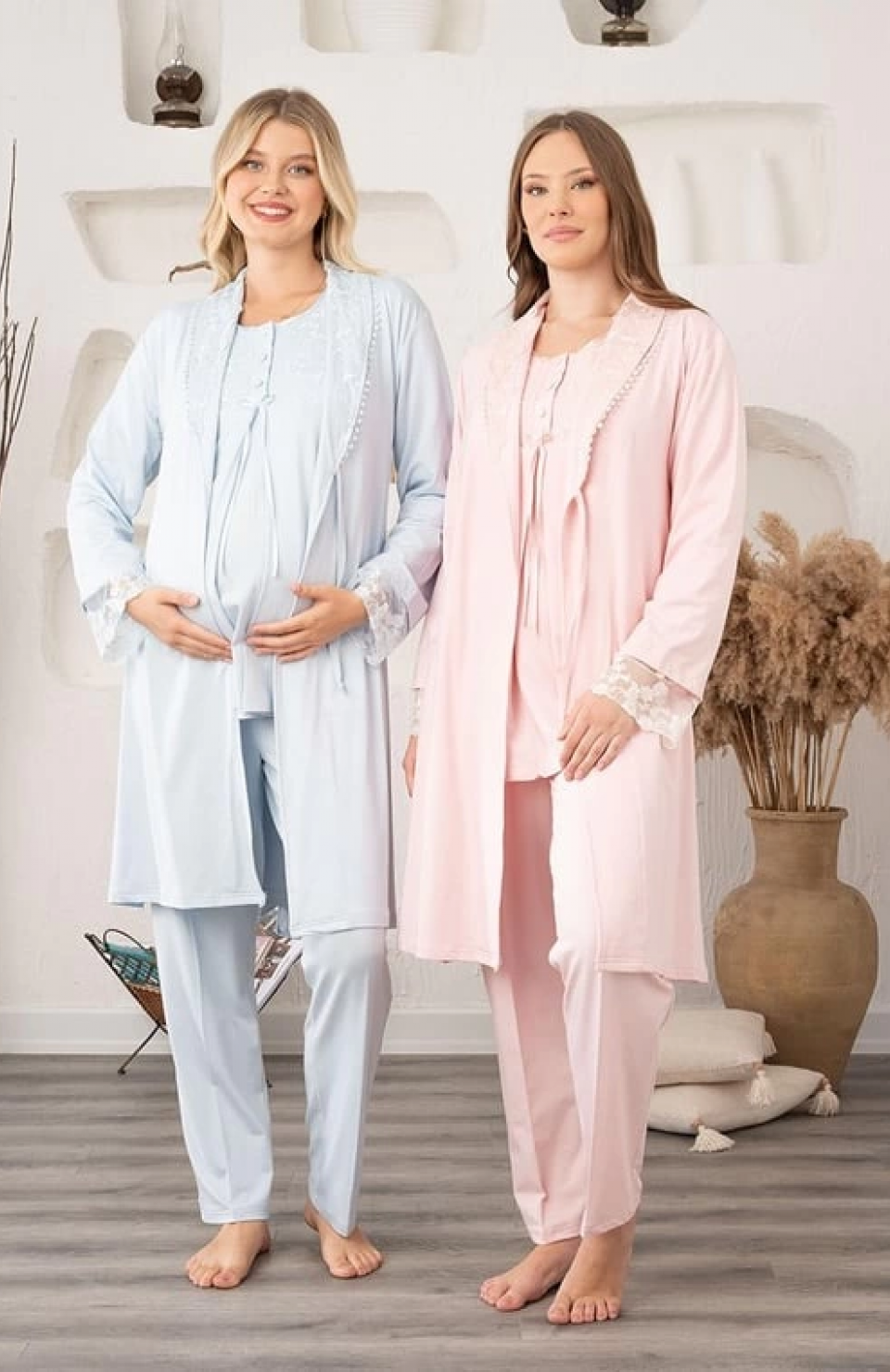 Bone 5905 Kadın Lohusa Viskon Klasik 3'Lü Pijama Takımı