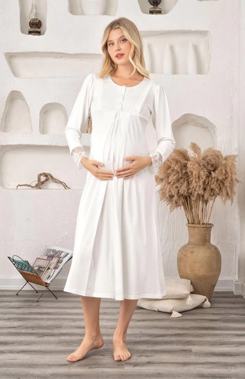 Bone 5906 Kadın Lohusa Likra Viskon Gecelik