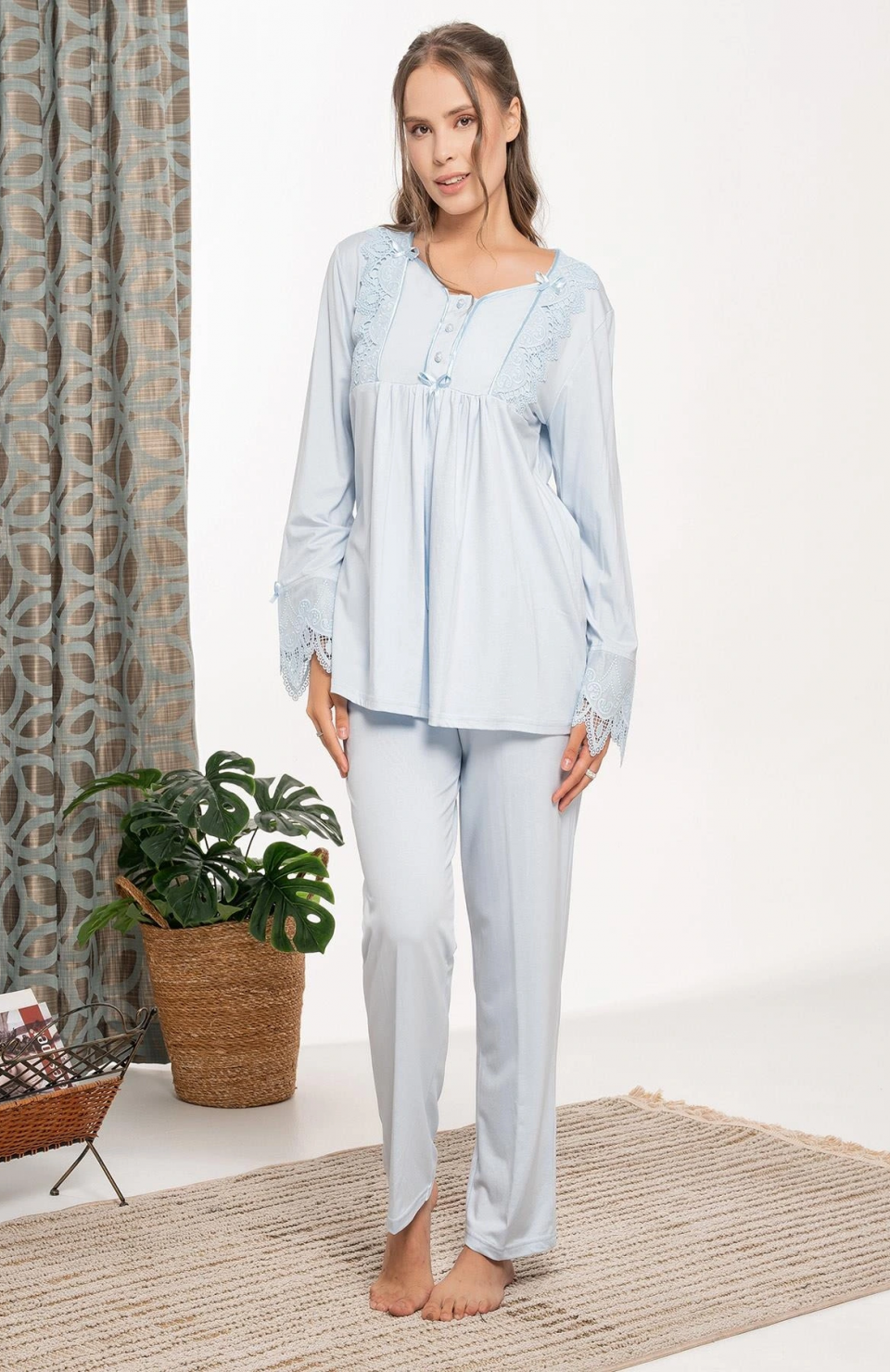 Bone 6109 Dantel Detaylı Sabahlıklı Lohusa Pijama Takımı