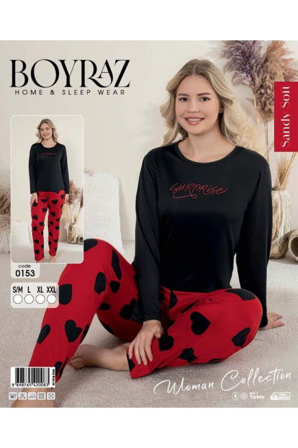 Boyraz 0153 Kadın Sandy Soft Uzun Kol Pijama Takımı