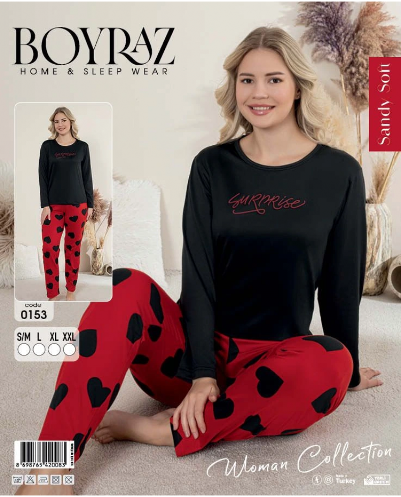 Boyraz 0153 Kadın Sandy Soft Uzun Kol Pijama Takımı Somersan Giyim | Kadın, Erkek ve Çocuk Moda