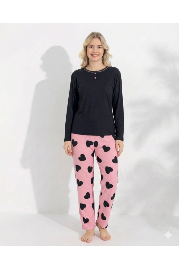 Boyraz 0211 Kadın Raporlu Uzun Kol Pijama Takımı