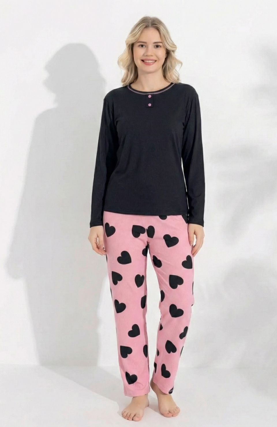 Boyraz 0211 Kadın Raporlu Uzun Kol Pijama Takımı