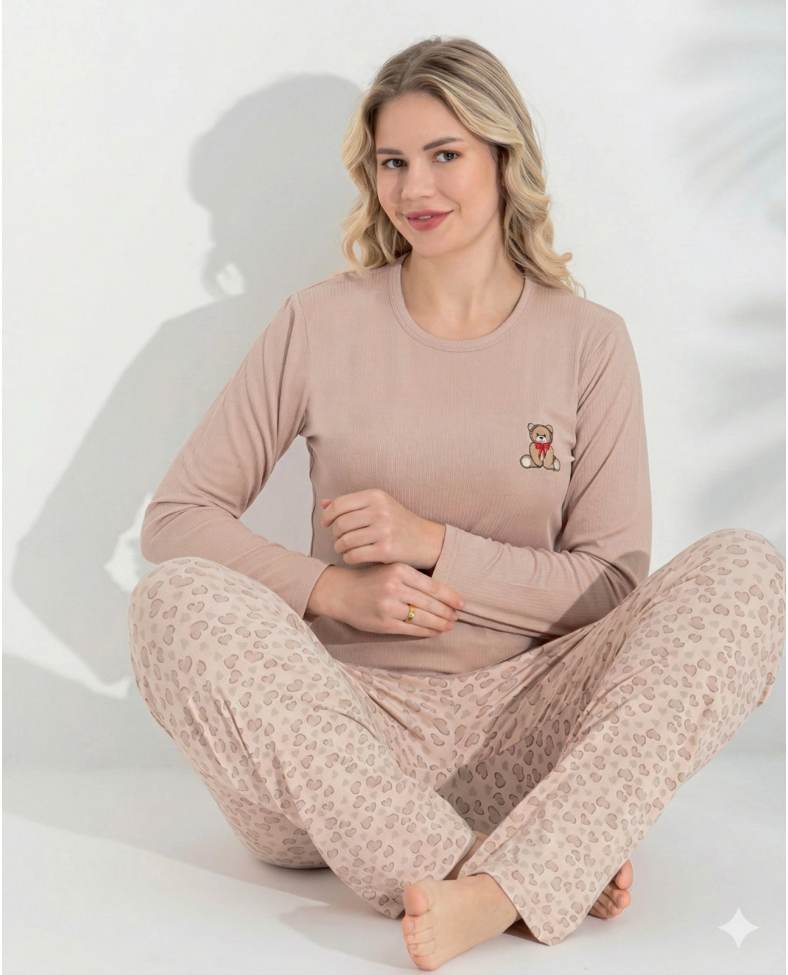 Boyraz 0214 Kadın Raporlu Uzun Kol Pijama Takımı Somersan Giyim | Kadın, Erkek ve Çocuk Moda