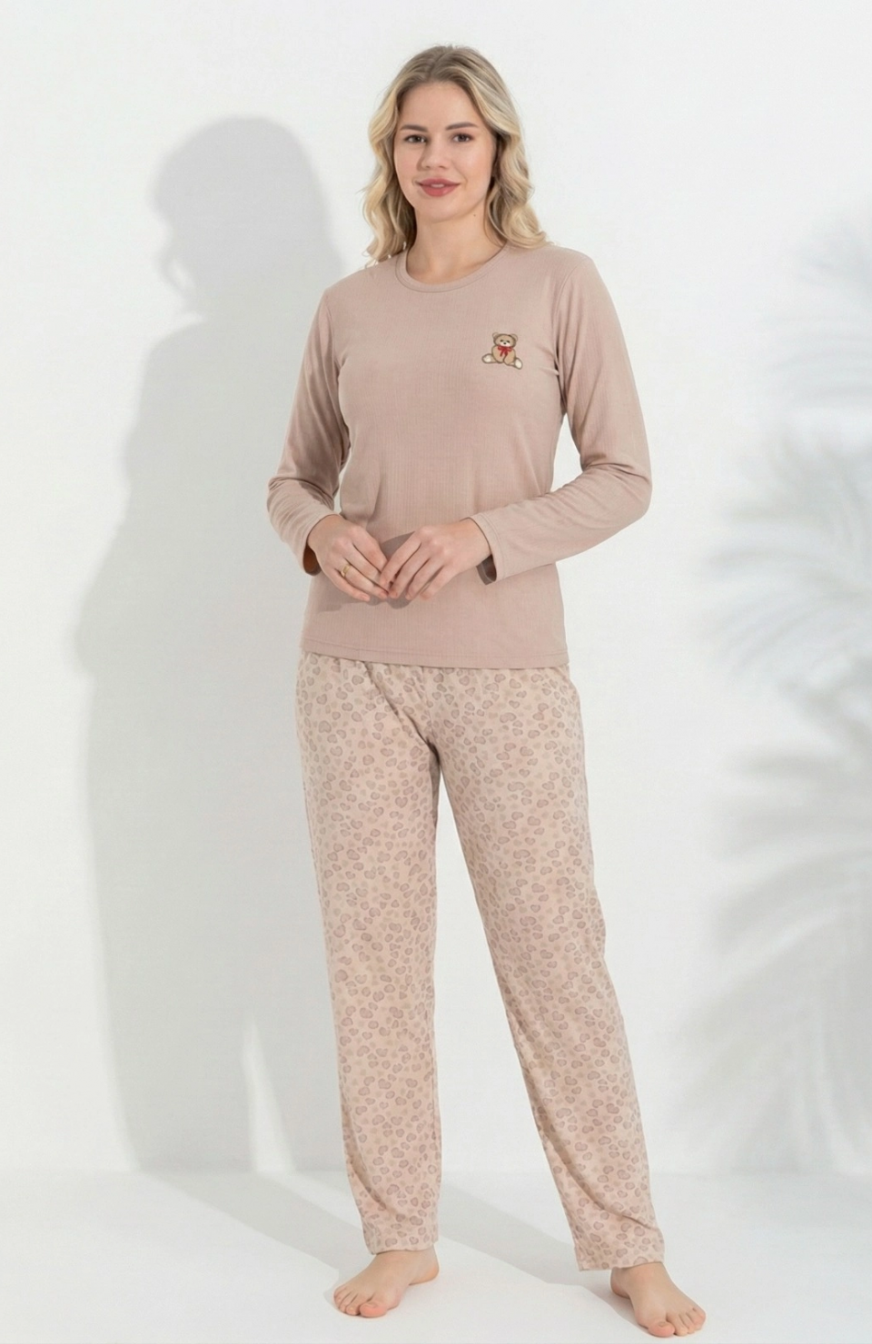 Boyraz 0214 Kadın Raporlu Uzun Kol Pijama Takımı