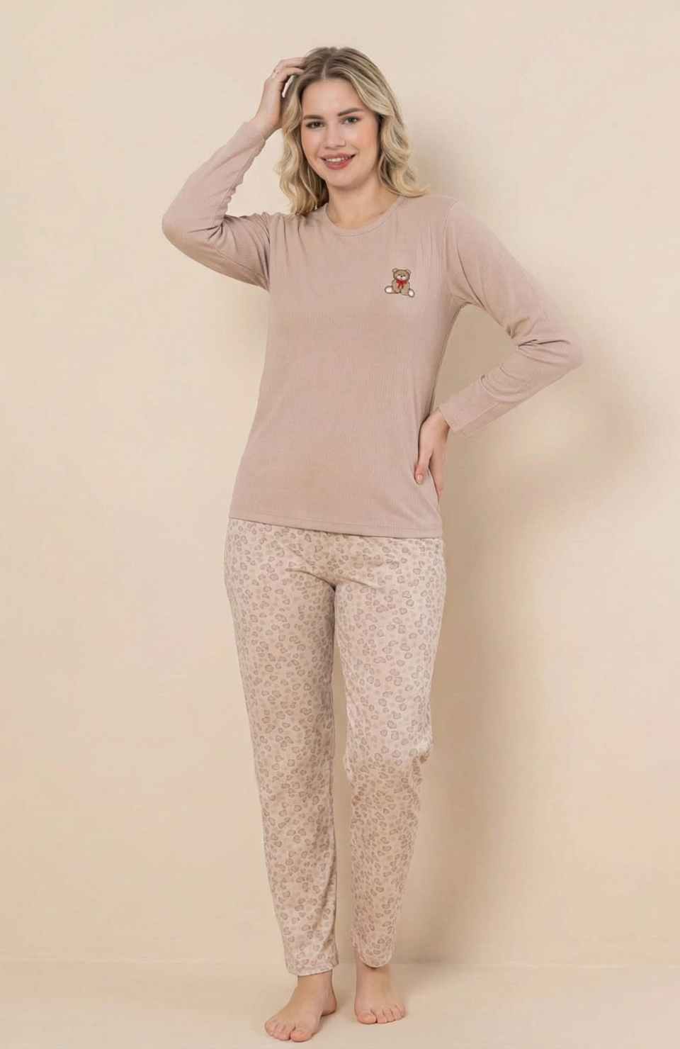 Boyraz 0214 Kadın Raporlu Uzun Kol Pijama Takımı