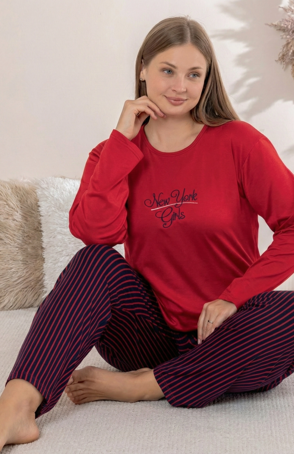 Boyraz 0259 Kadın Battal Sandy Uzun Kol Pijama Takımı