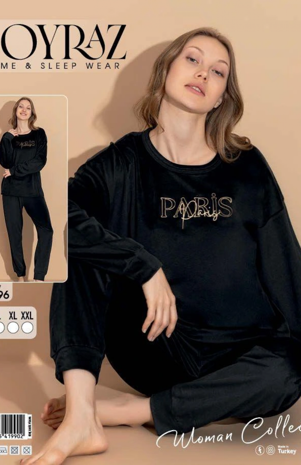 Boyraz 03096 Fransız Kadife Kumaş Uzun Kol Pijama Takımı