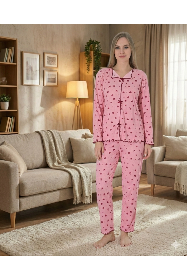 Boyraz 0425 Kadın Raporlu Uzun Kol Pijama Takımı