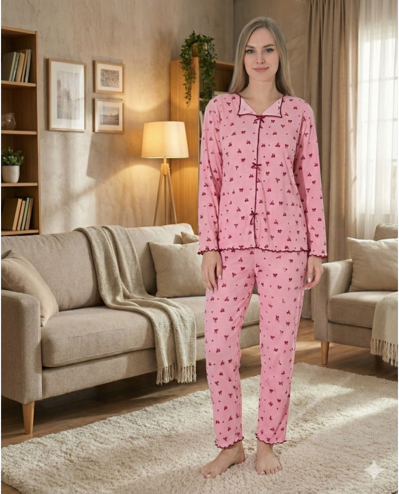 Boyraz 0425 Kadın Raporlu Uzun Kol Pijama Takımı Somersan Giyim | Kadın, Erkek ve Çocuk Moda