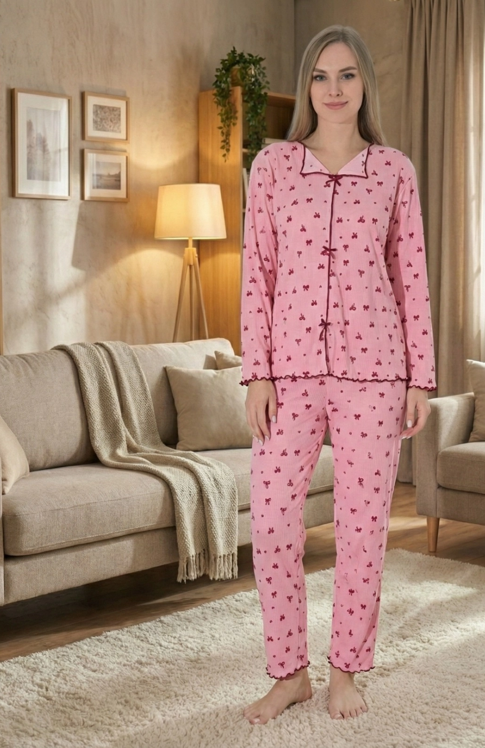 Boyraz 0425 Kadın Raporlu Uzun Kol Pijama Takımı