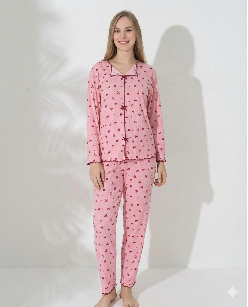 Boyraz 0425 Kadın Raporlu Uzun Kol Pijama Takımı Somersan Giyim | Kadın, Erkek ve Çocuk Moda