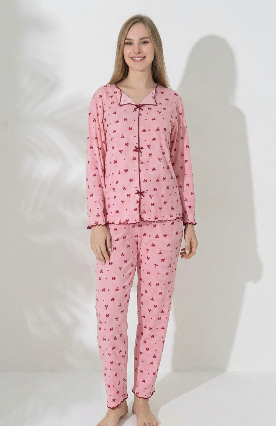 Boyraz 0425 Kadın Raporlu Uzun Kol Pijama Takımı