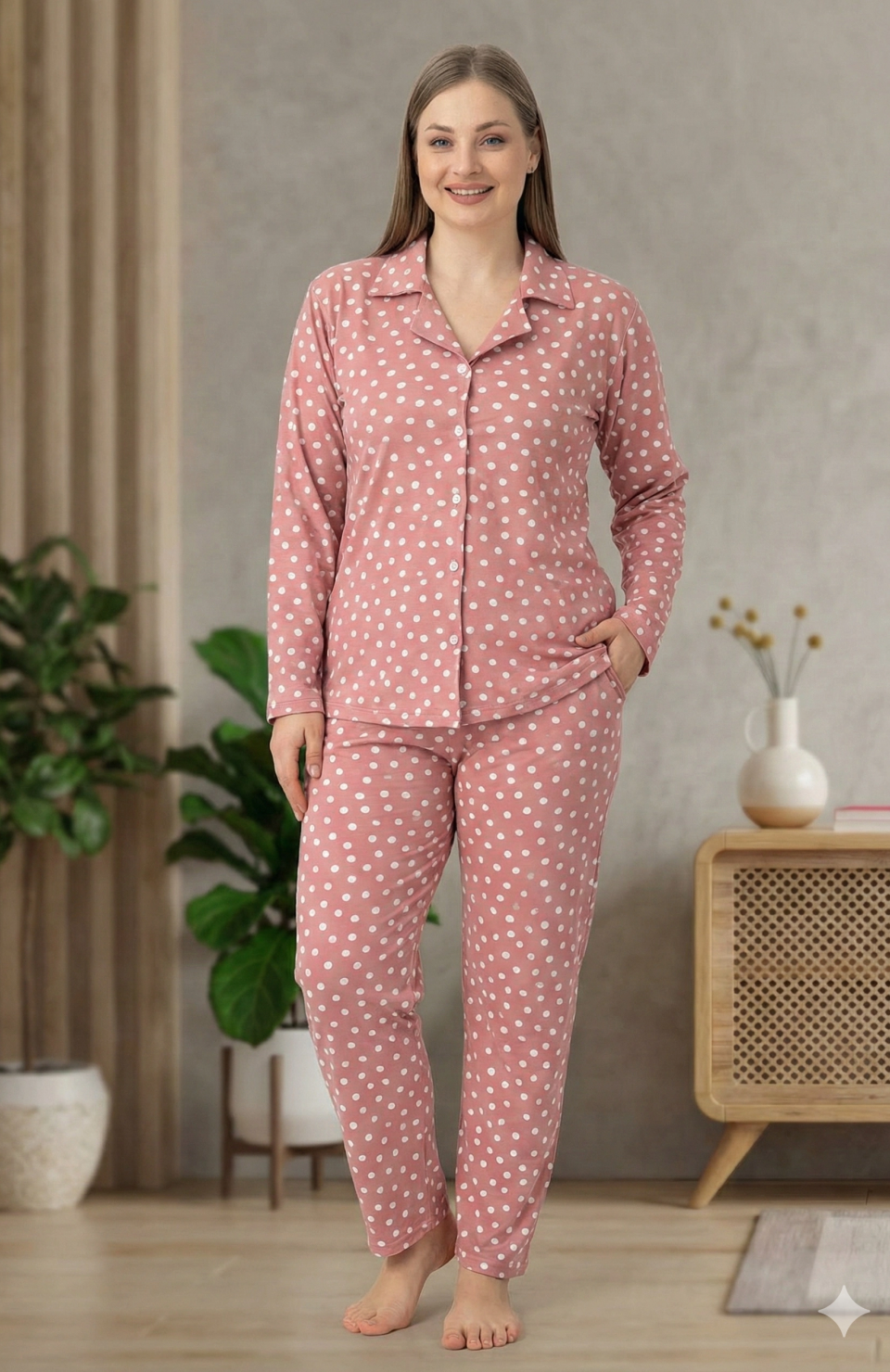 Boyraz 0501 Kadın Süet Battal Uzun Kol Pijama Takımı