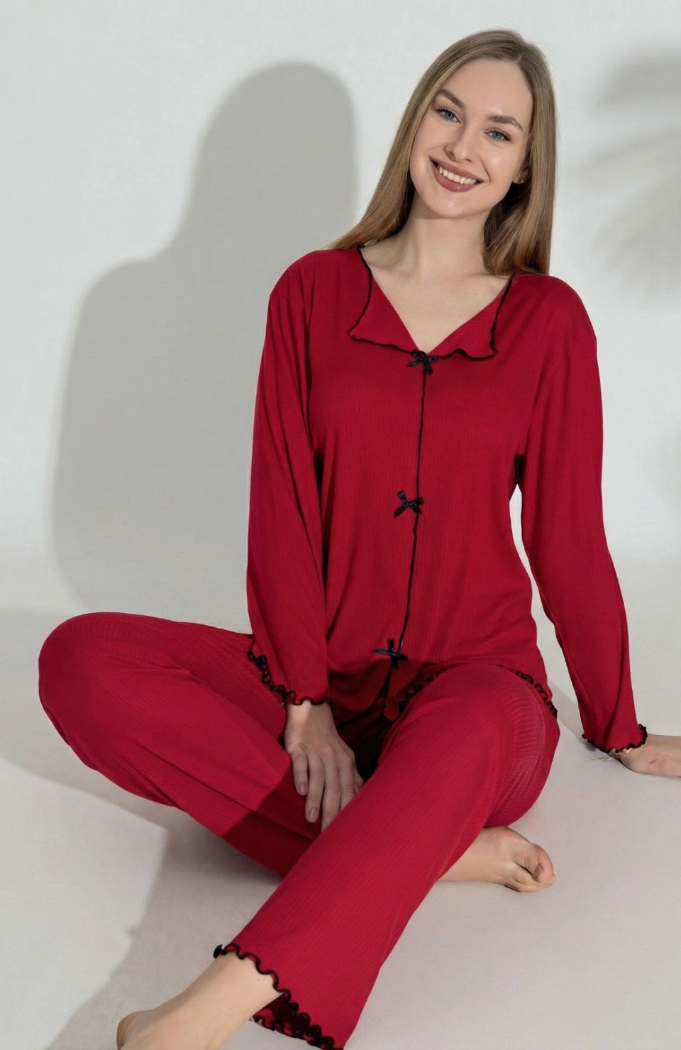 Boyraz 0613 Kadın Raporlu Uzun Kol Pijama Takımı