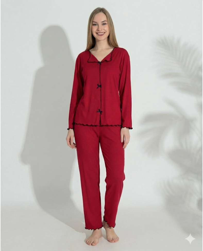 Boyraz 0613 Kadın Raporlu Uzun Kol Pijama Takımı Somersan Giyim | Kadın, Erkek ve Çocuk Moda