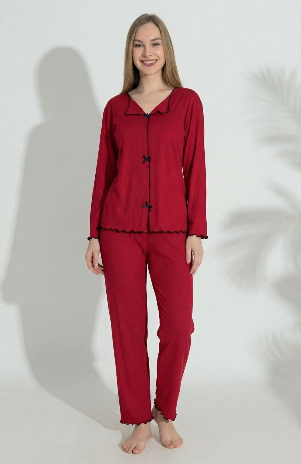 Boyraz 0613 Kadın Raporlu Uzun Kol Pijama Takımı