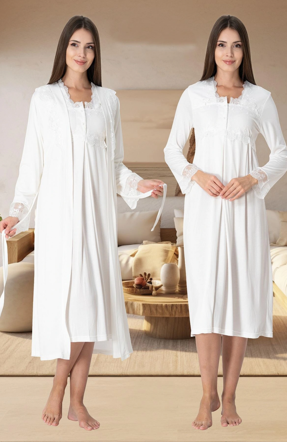 Effortt 2402  Sabahlıklı Lohusa Gecelik Takımı