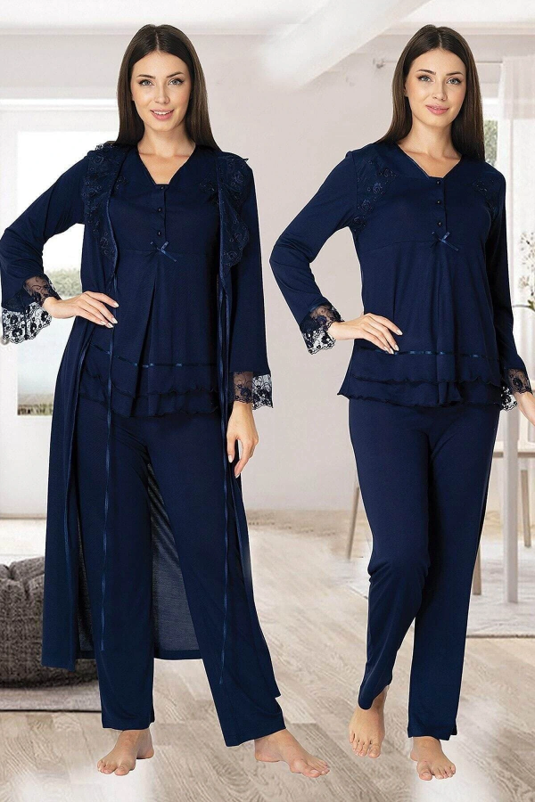 Effortt 2424 Uzun Dantel Sabahlıklı Lohusa Pijama