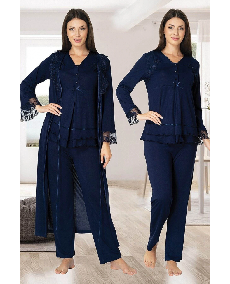 Effortt 2424 Uzun Dantel Sabahlıklı Lohusa Pijama