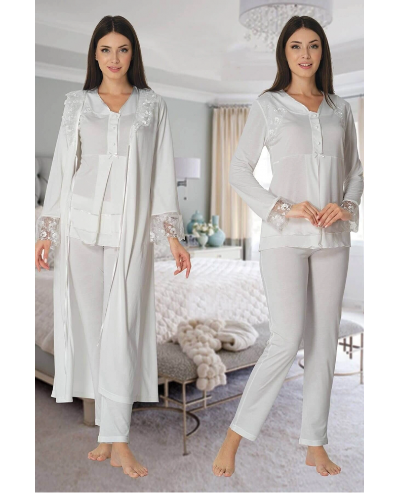 Effortt 2424 Uzun Dantel Sabahlıklı Lohusa Pijama