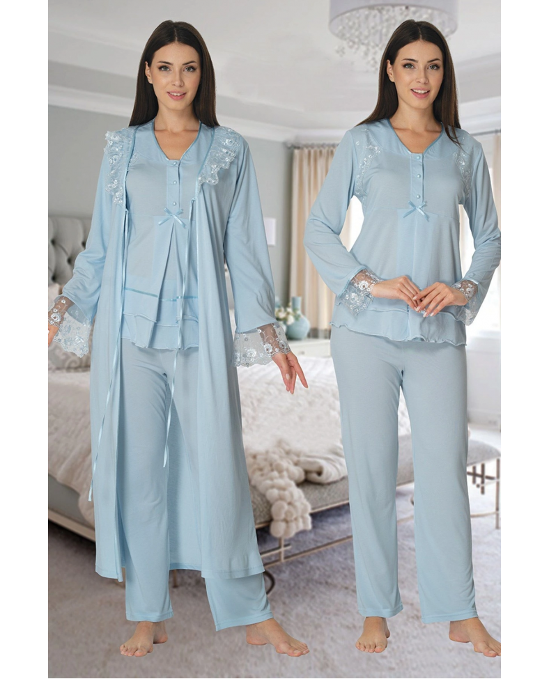 Effortt 2424 Uzun Dantel Sabahlıklı Lohusa Pijama