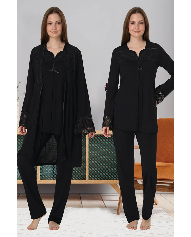 Effortt 4084 Dantelli Sabahlıklı Lohusa Pijama Takımı