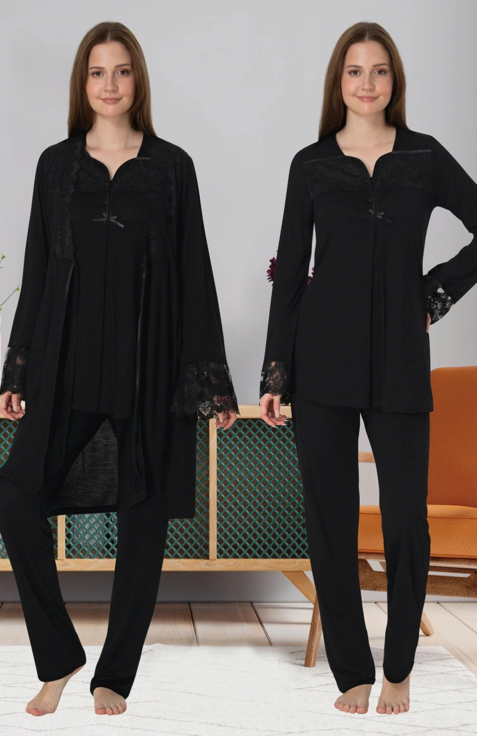 Effortt 4084 Dantelli Sabahlıklı Lohusa Pijama Takımı