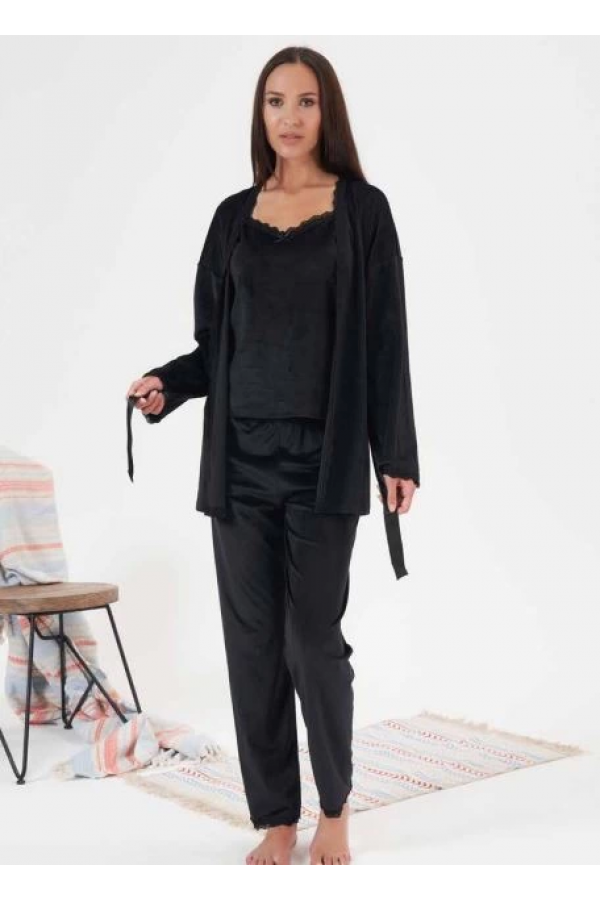 Estiva 24397 Bayan Kadife 3'lü Pijama Takım